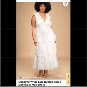 Molinetto White Lace Ruffled Tiered Sleeveless Maxi Dress - size 1X